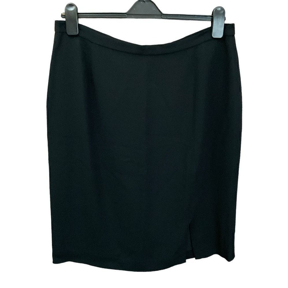 Ann May & Co Midi Skirt A-line Back Zipper Button Closure Black Vented Women 16